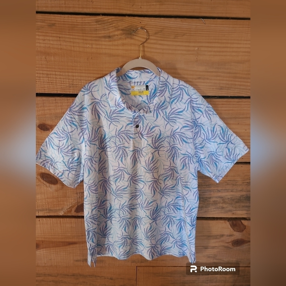 Nicklaus* Eco Choice* Staydri* Sun Protection* Golf Shirt* Blue/White print* Lrg